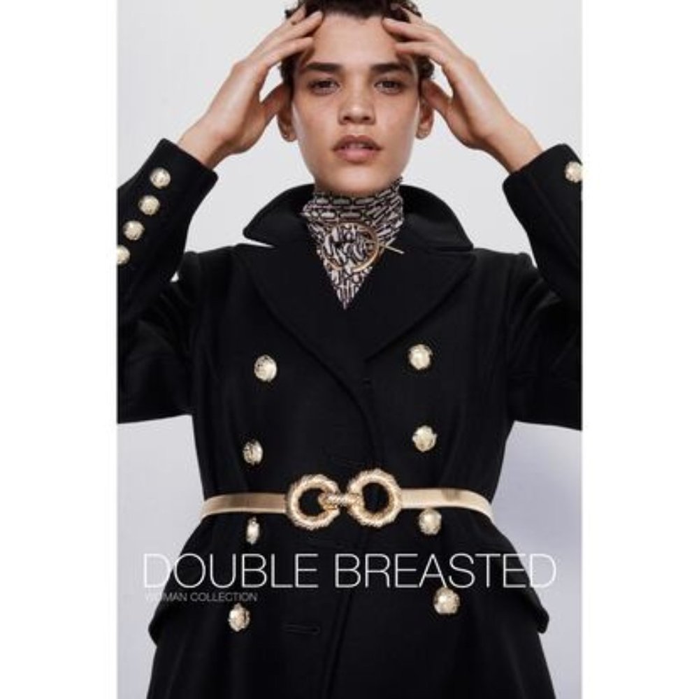 ZARA MANTECO WOOL BLACK AND GOLD BUTTON SHORT PEACOAT - Picture 4 of 11